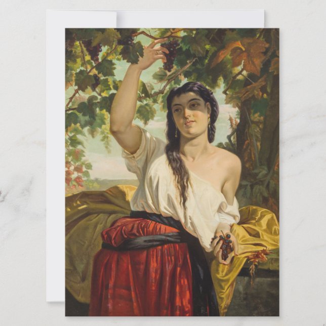 Italienische Frau, die Trauben pflückt (Sommerernt Karte (Vorderseite)