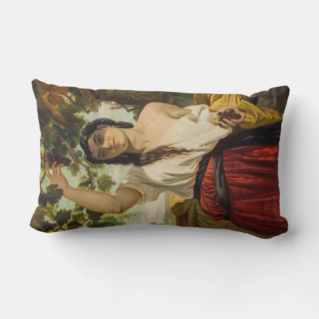 Italienische Frau, die Trauben pflückt (Sommerernt Lendenkissen (Rückseite)