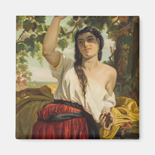 Italienische Frau, die Trauben pflückt (Sommerernt Magnet (Vorne)
