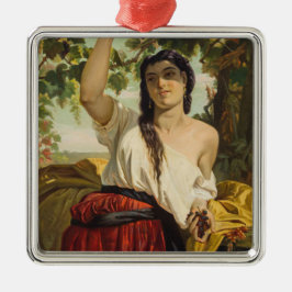 Italienische Frau, die Trauben pflückt (Sommerernt Ornament Aus Metall