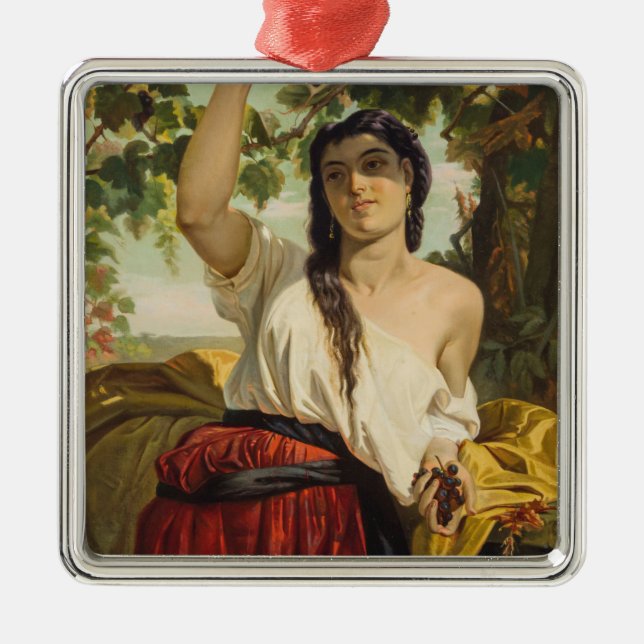 Italienische Frau, die Trauben pflückt (Sommerernt Ornament Aus Metall (Vorne)