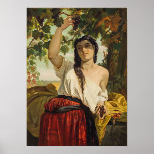 Italienische Frau, die Trauben pflückt (Sommerernt Poster