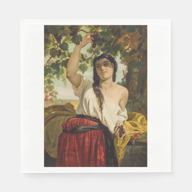Italienische Frau, die Trauben pflückt (Sommerernt Serviette (Vorderseite)