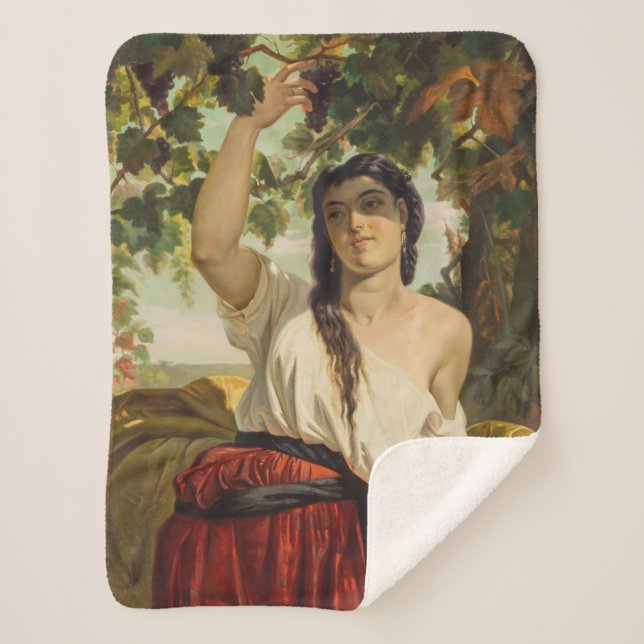 Italienische Frau, die Trauben pflückt (Sommerernt Sherpadecke (Vorderseite)