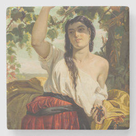 Italienische Frau, die Trauben pflückt (Sommerernt Steinuntersetzer