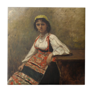 Italienische Frau (La Morieri) von Corot Fliese