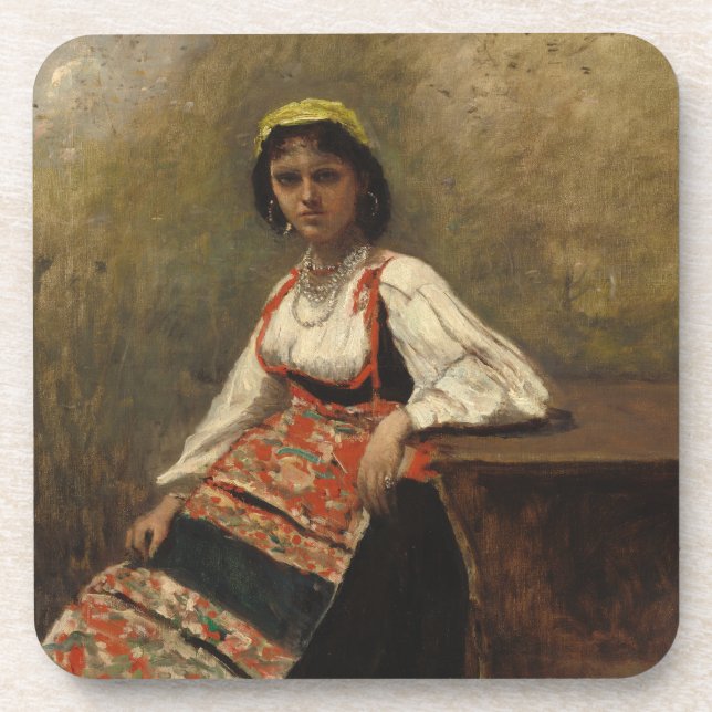 Italienische Frau (La Morieri) von Corot Getränkeuntersetzer (Vorderseite)