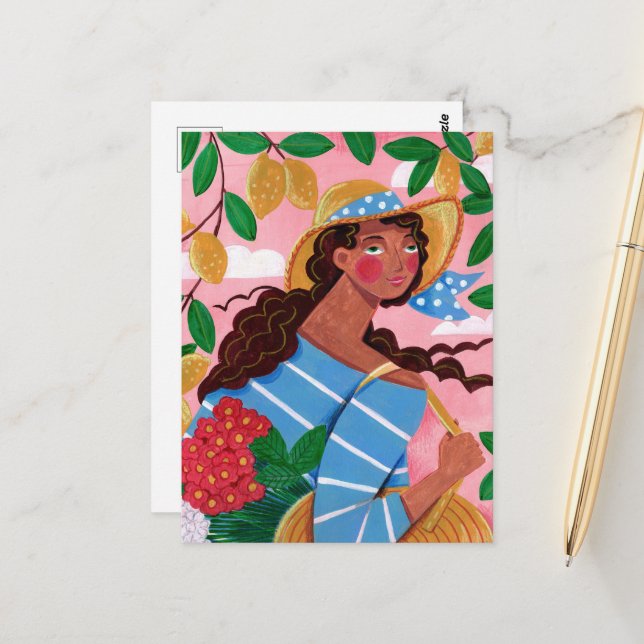 Italienische Frau Sommerstrand Urlaub Postkarte (Vorderseite/Rückseite Beispiel)