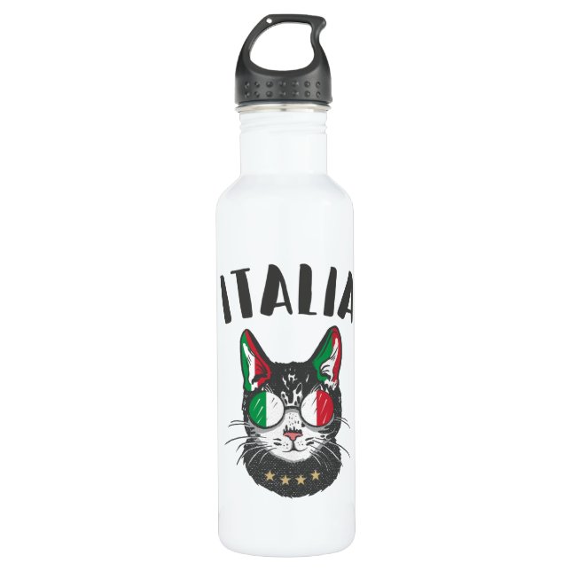 Italienische Fußballflagge Cat Mascot Edelstahlflasche (Vorderseite)