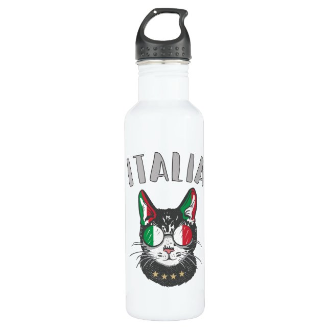 Italienische Fußballflagge Cat Mascot Edelstahlflasche (Vorderseite)