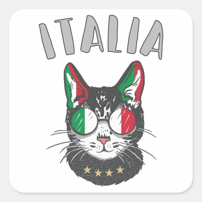 Italienische Fußballflagge Cat Mascot Quadratischer Aufkleber (Vorderseite)