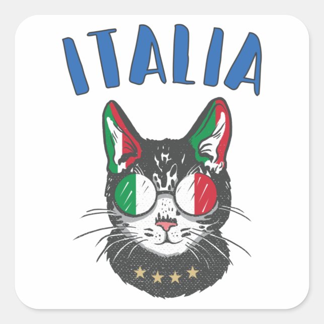 Italienische Fußballflagge Cat Mascot Quadratischer Aufkleber (Vorderseite)