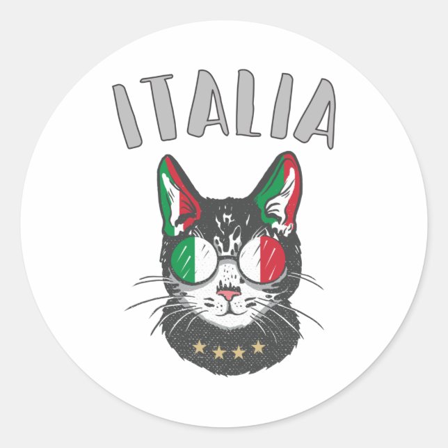 Italienische Fußballflagge Cat Mascot Runder Aufkleber (Vorderseite)