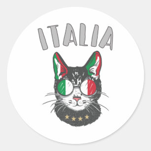 Italienische Fußballflagge Cat Mascot Runder Aufkleber