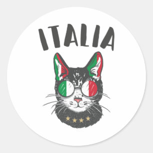 Italienische Fußballflagge Cat Mascot Runder Aufkleber
