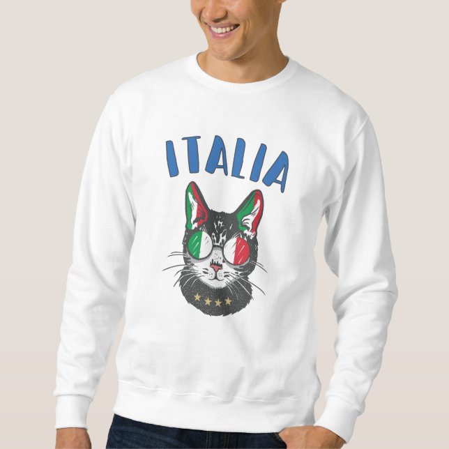 Italienische Fußballflagge Cat Mascot Sweatshirt (Vorderseite)