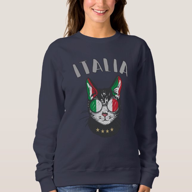 Italienische Fußballflagge Cat Mascot Sweatshirt (Vorderseite)