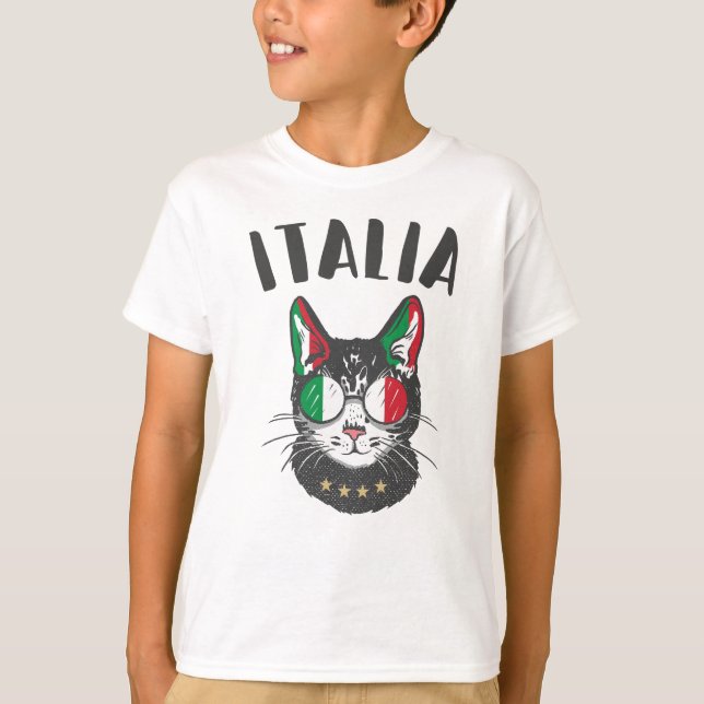 Italienische Fußballflagge Cat Mascot T-Shirt (Vorderseite)