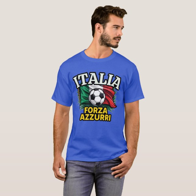 Italienische Fußballleidenschaft - Fahne Forza Azz T-Shirt (Vorne ganz)