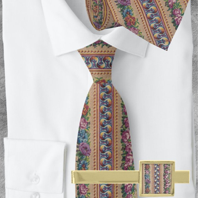 Italienische Garland Floral Rosa Streifen Gold Krawatte (Von Creator hochgeladen)