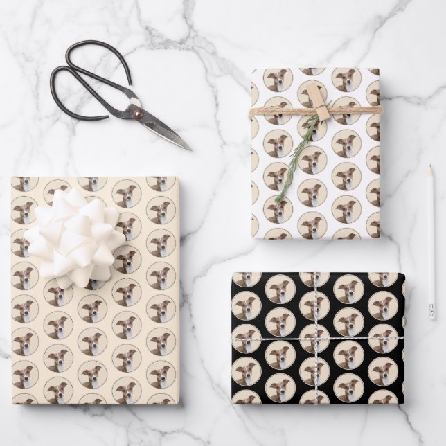 Italienische Grauhound Malerei - Niedliche Origina Geschenkpapier Set (Vorderseite)