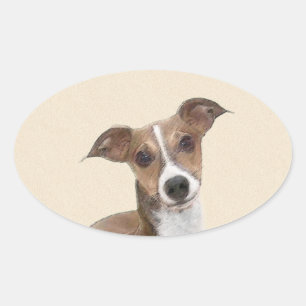 Italienische Grauhound Malerei - Niedliche Origina Ovaler Aufkleber