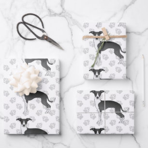 Italienische Grauhunde mit Paws in Schwarz und Wei Geschenkpapier Set