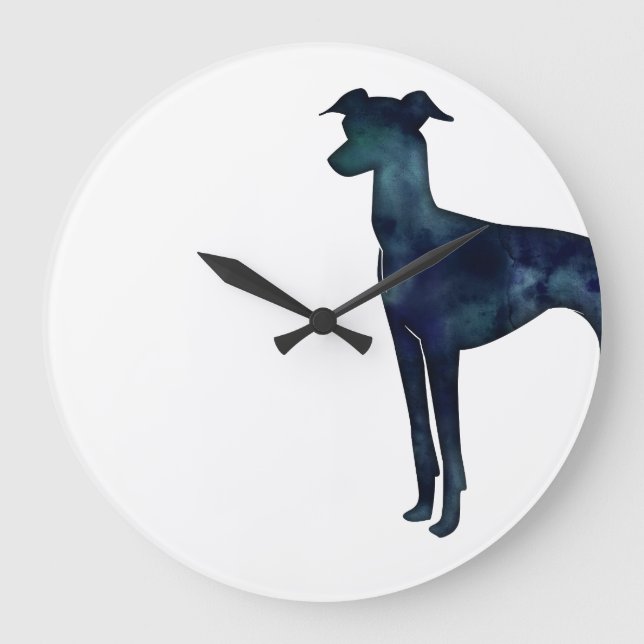 Italienische Greyhound Dog Black Watercolor Silhou Große Wanduhr (Vorderseite)
