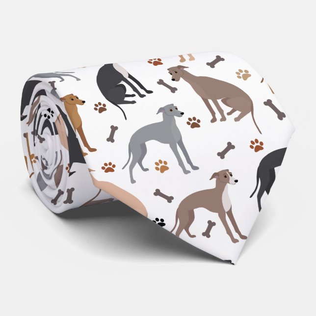 Italienische Greyhound Dog Bones und Paws Neck Tie Krawatte (Gerollt)