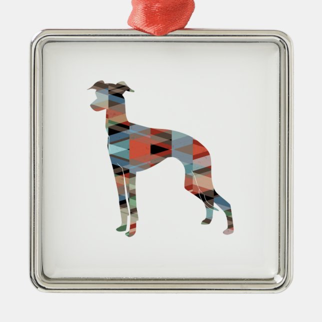 Italienische Greyhound Geo Pattern Silhouette - Ka Ornament Aus Metall (Vorne)