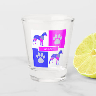 Italienische Greyhound-Silhouette Hund & Pink Schnapsglas