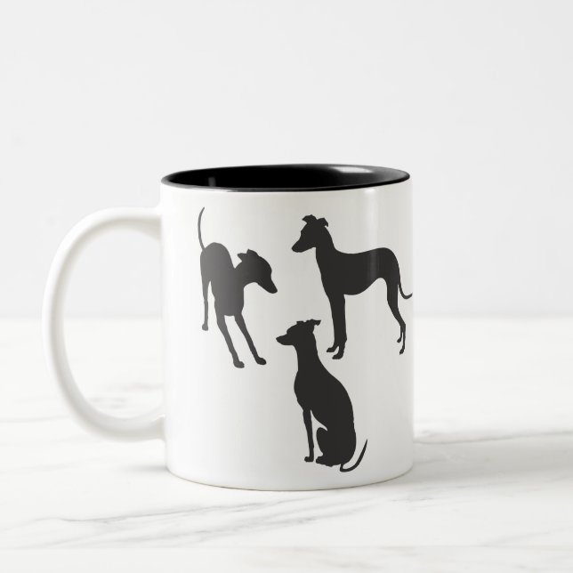Italienische Greyhound-Silhouetten Zweifarbige Tasse (Links)