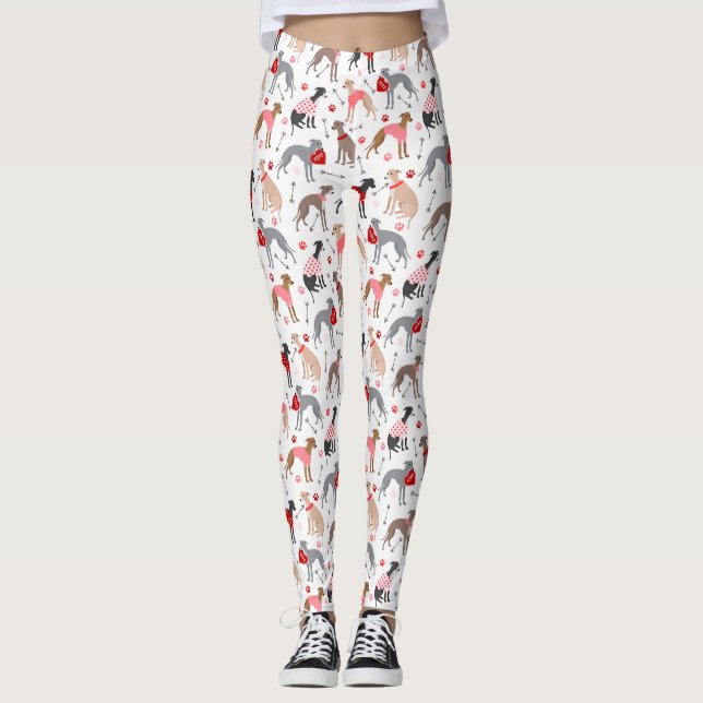 Italienische Greyhound Valentine Pattern Leggings (Vorderseite)