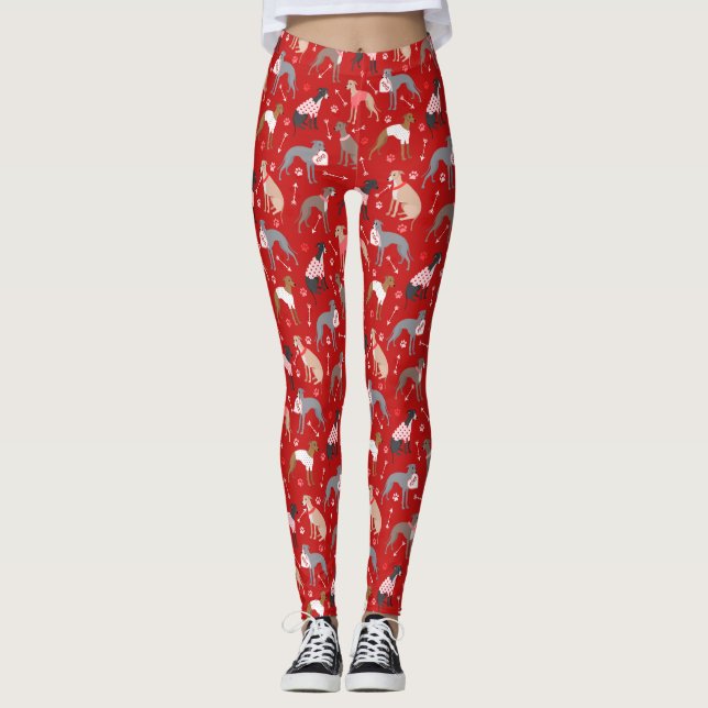Italienische Greyhound Valentine Pattern Leggings (Vorderseite)