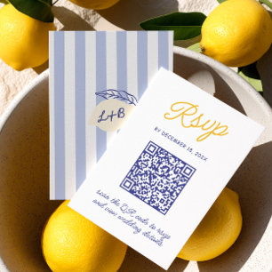 Italienische handgeschriebene gelbe und blaue Stre RSVP Karte