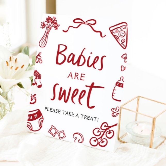 Italienische handgezeichnete Babys sind süß nehmen Sockelschild (Italian Hand Drawn Babies Are Sweet Take a Treat Sign)
