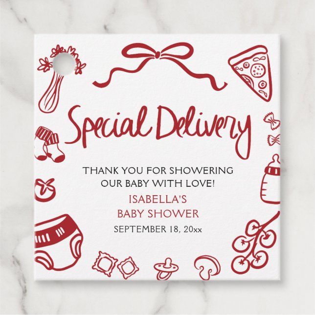 Italienische Handgezeichnete Kinderdusche Geschenkanhänger (Vorderseite)