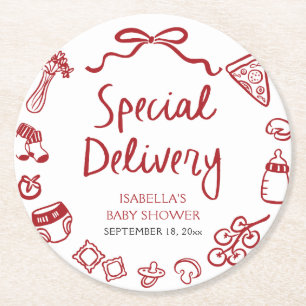 Italienische Handgezeichnete Kinderdusche Runder Pappuntersetzer