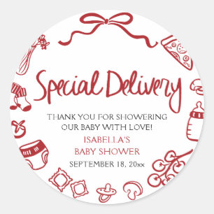 Italienische handgezeichnete Special Delivery Baby Runder Aufkleber