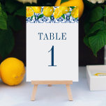 Italienische Hochzeit mit blauem Tile Watercolor Tischnummer<br><div class="desc">Eine wunderschöne Zitronenhochzeit-Tischnummer mit Zitronen und blauen und weißen italienischen mediterranen Fliesen. Personalisieren Sie es für Ihre Hochzeitstische Designed for you by BlackBerry Boulevard.</div>