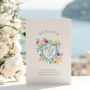 Italienische Hochzeitdetails Amalfi Monogram Wappe Begleitkarte