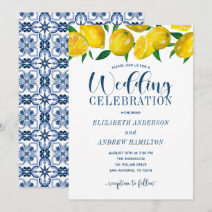 Italienische Hochzeitseinladung mit blauen Fliesen Einladung