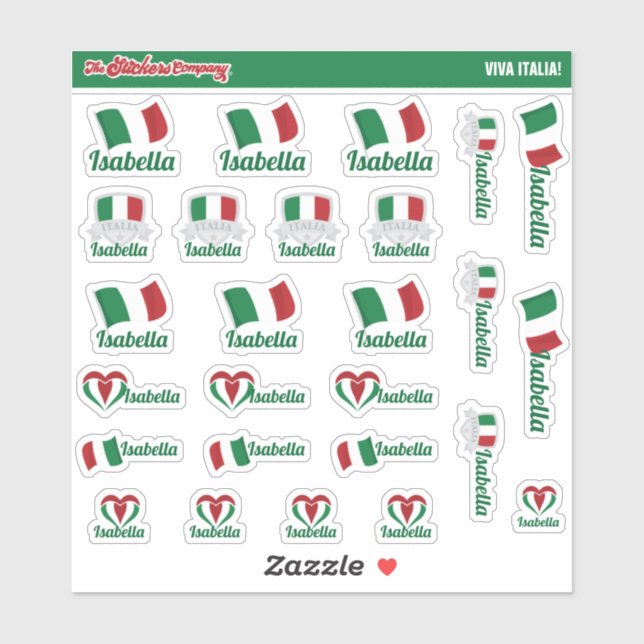 Italienische Individuelle Name Labels | Italien (Blatt)