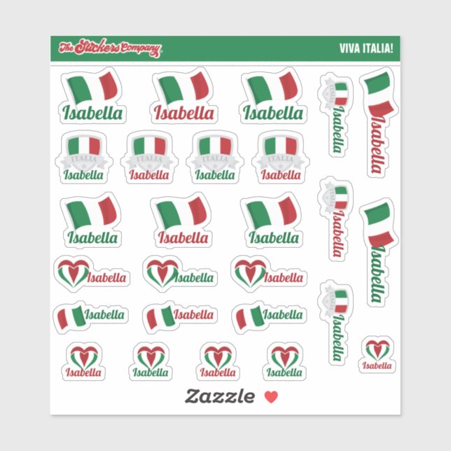 Italienische Individuelle Name Labels | Italien (Blatt)