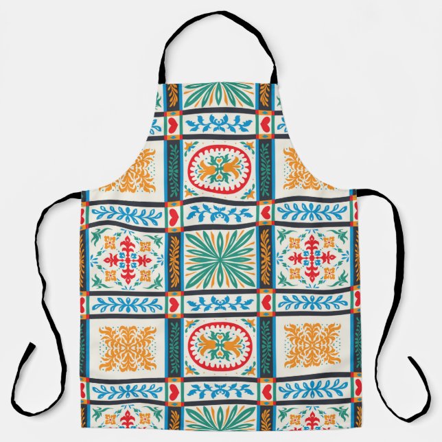 Italienische Kachel aus Majolika. Stickerei mit Bl Schürze (Vorderseite)