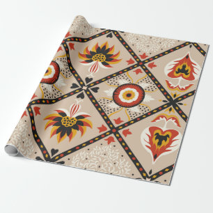 Italienische Kachel. Stickerei mit Blume und Geschenkpapier