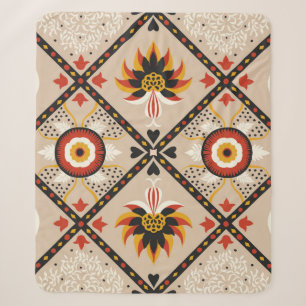 Italienische Kachel. Stickerei mit Blume und Sherpadecke