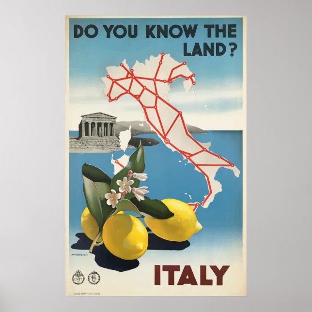 Italienische Karte und Lemons Vintage Travel Poste Poster (Vorne)