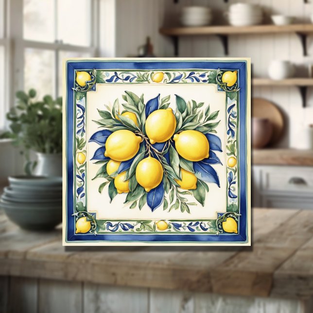 Italienische Keramik Lemon Tile Blue Majolica Fliese (Von Creator hochgeladen)