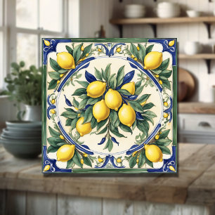 Italienische Keramik Lemon Tile Blue Majolica Fliese